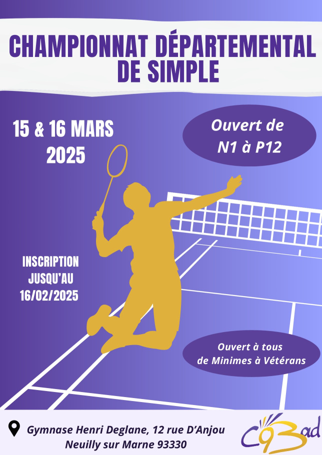 Affiche Championnat départemental simple 2025 Deglane